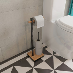 PA820021 Freestanding Toilet Roll Holder Black   Bamboo