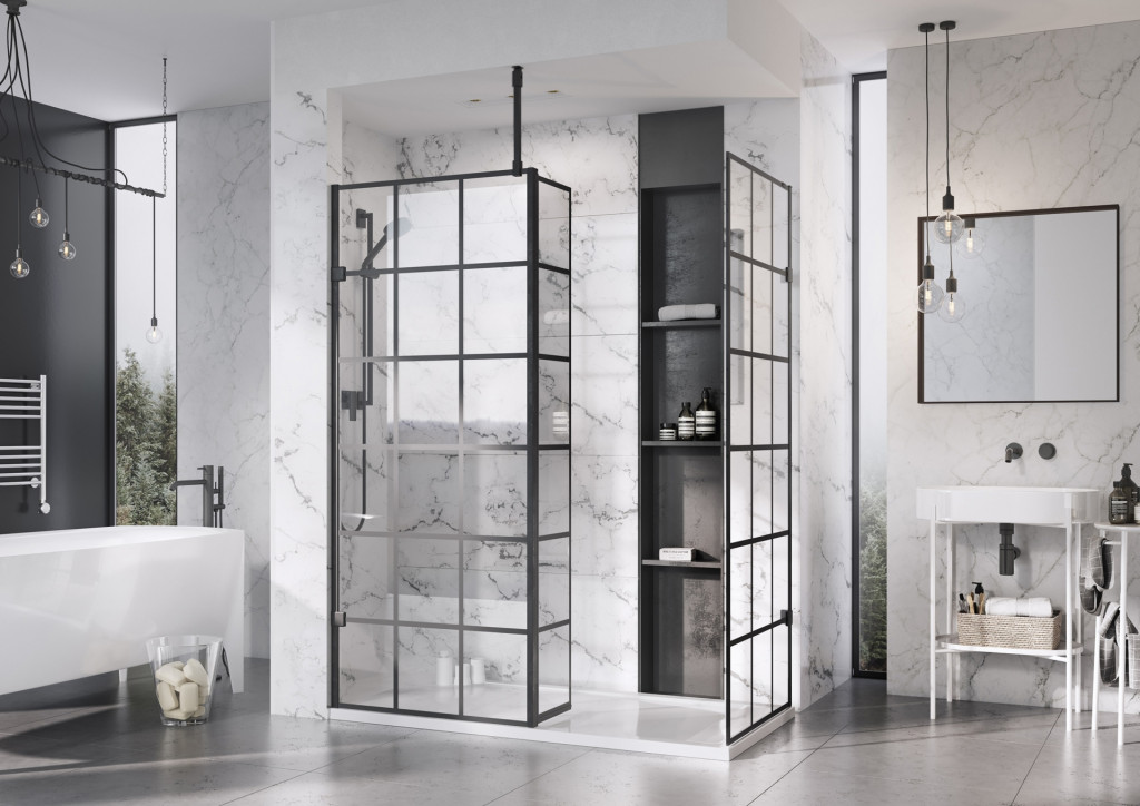 Liberty Black Grid Wetroom Panel Deflector